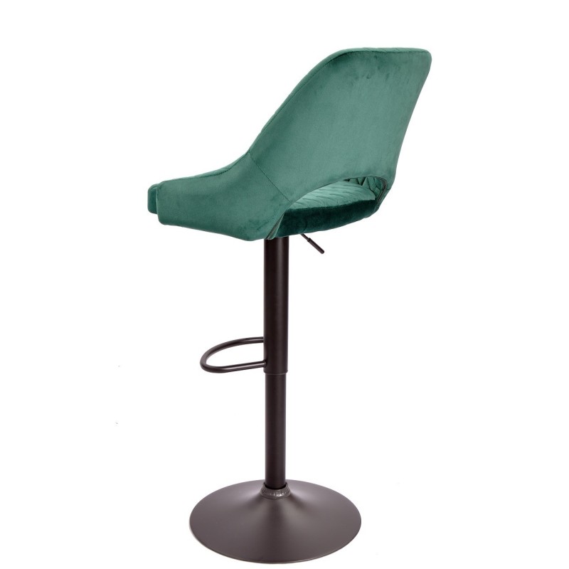 Taburete YASUR, regulable, metal negro, tapizado velvet 56 verde oscuro