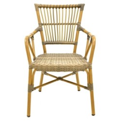 Sillón PAROS, apilable, aluminio, ratán marrón y gris 2