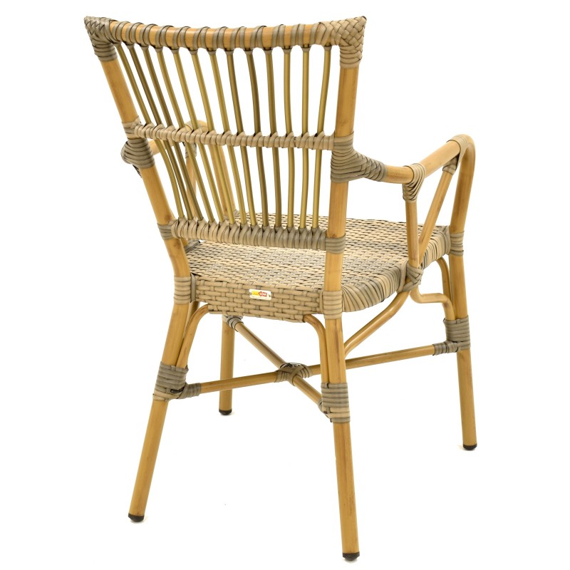 Sillón PAROS, apilable, aluminio, ratán marrón y gris