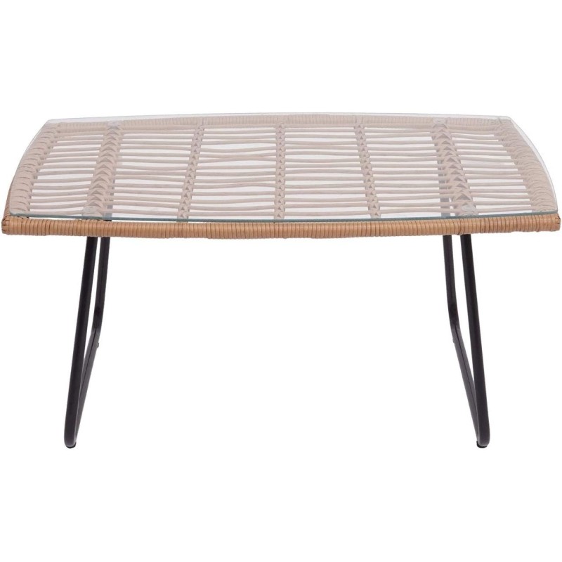Mesa LEBENG, baja, metal, ratán, cristal, 90 x 50 cms
