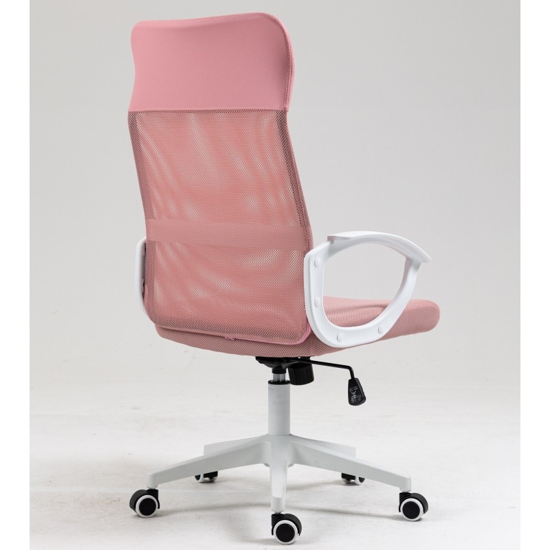 Sillón de oficina VERTON, blanco, malla y asiento rosa