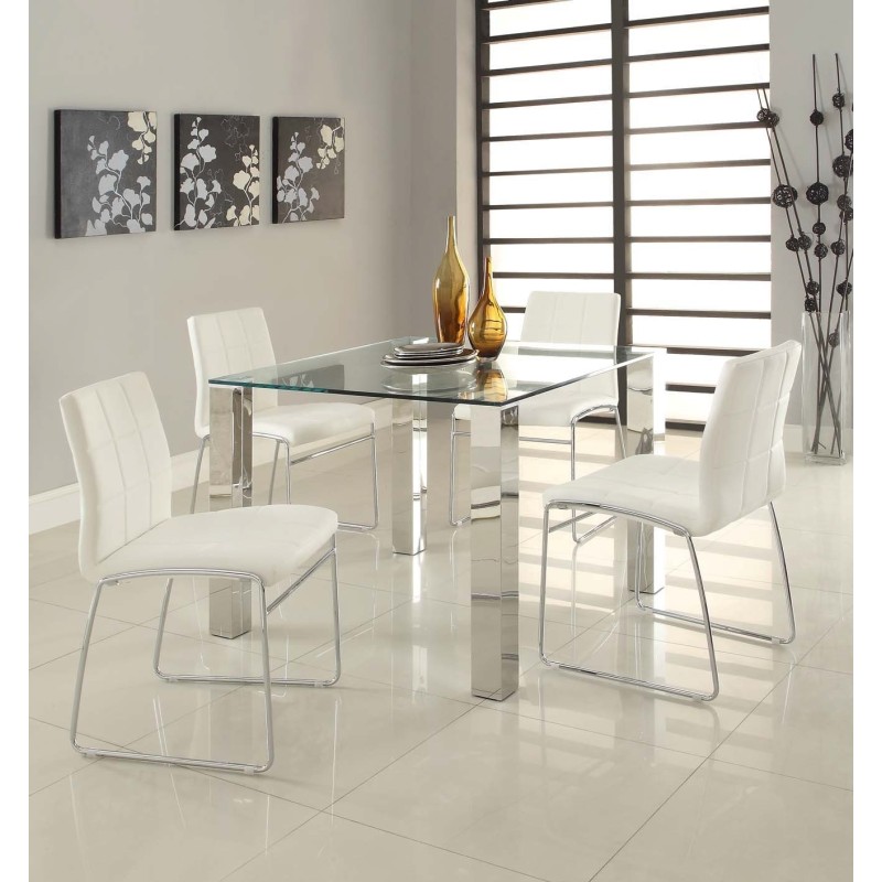 Silla BERTA, cromada, similpiel blanca