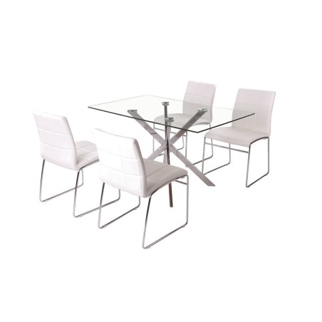 Silla BERTA, cromada, similpiel blanca