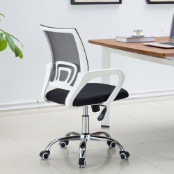 Sillón de oficina FISS NEW, blanco, gas, basculante, malla y tejido negro 2
