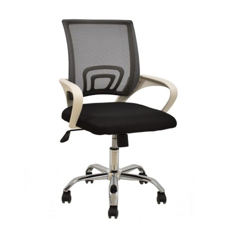 Sillón de oficina FISS NEW, blanco, gas, basculante, malla y tejido negro