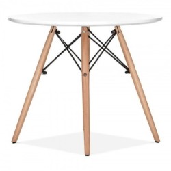 Mesa STAR, base madera, tapa blanca, 100 cms de diámetro