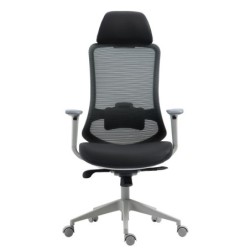 Sillón de oficina ARANJUEZ, alto, gris, ergonómico, multifunción, malla y asiento negro 2