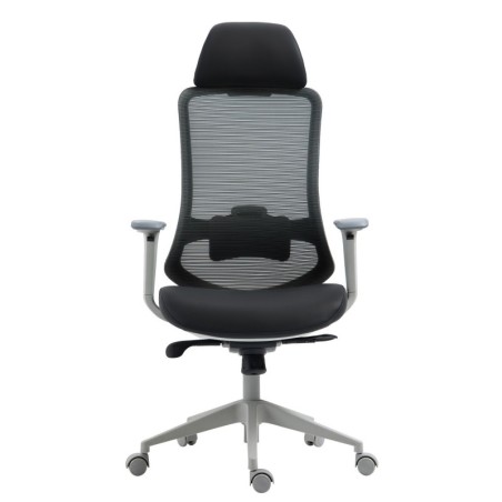 Sillón de oficina ARANJUEZ, alto, gris, ergonómico, multifunción, malla y asiento negro