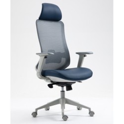 Sillón de oficina ARANJUEZ, alto, gris, ergonómico, multifunción, malla y asiento azul