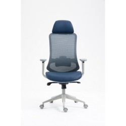 Sillón de oficina ARANJUEZ, alto, gris, ergonómico, multifunción, malla y asiento azul 2