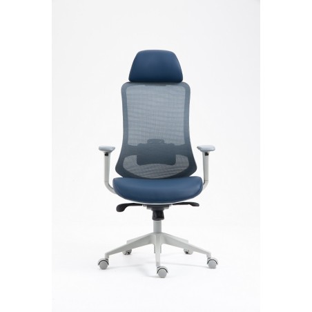 Sillón de oficina ARANJUEZ, alto, gris, ergonómico, multifunción, malla y asiento azul