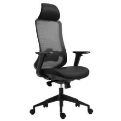 Sillón de oficina ARANJUEZ, alto, negro, ergonómico, multifunción, malla y asiento azul