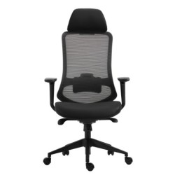 Sillón de oficina ARANJUEZ, alto, negro, ergonómico, multifunción, malla y asiento azul 2