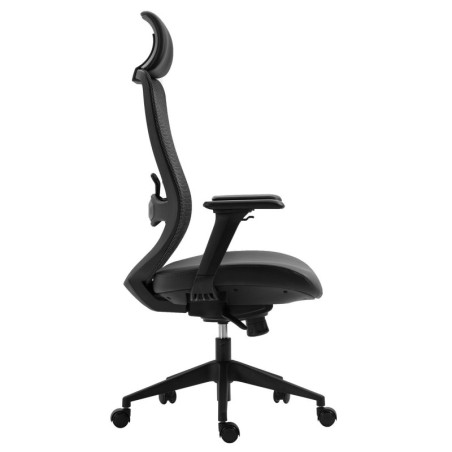 Sillón de oficina ARANJUEZ, alto, negro, ergonómico, multifunción, malla y asiento azul