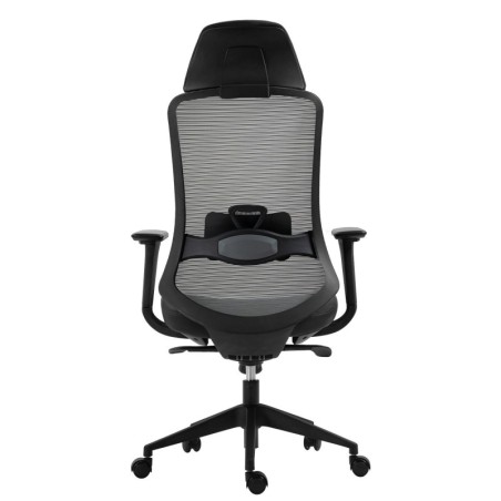 Sillón de oficina ARANJUEZ, alto, negro, ergonómico, multifunción, malla y asiento azul