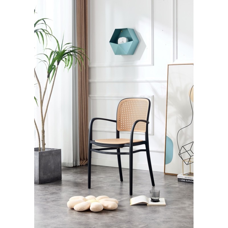 Sillón FUNCHAL, apilable, polipropileno negro y beige