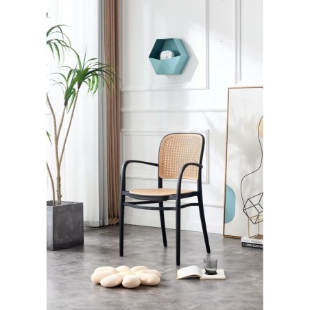 Sillón FUNCHAL, apilable, polipropileno negro y beige