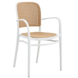 Sillón FUNCHAL, apilable, polipropileno blanco y beige