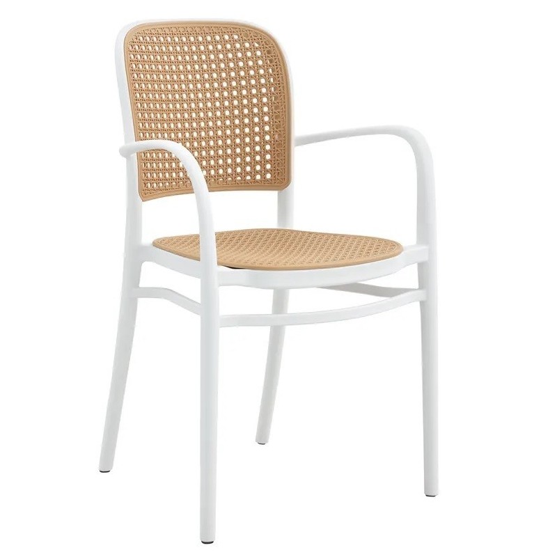 Sillón FUNCHAL, apilable, polipropileno blanco y beige