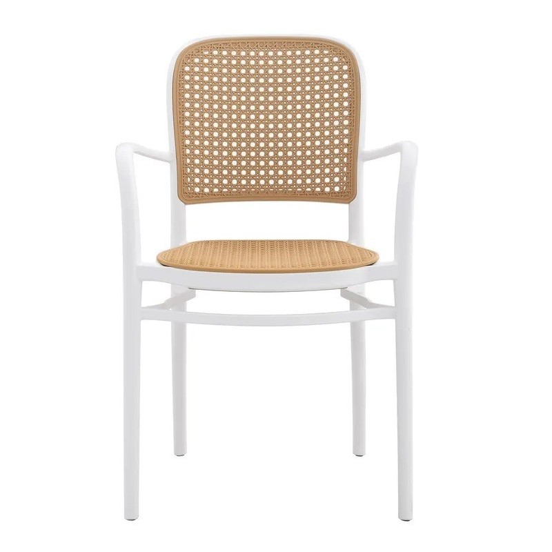 Sillón FUNCHAL, apilable, polipropileno blanco y beige