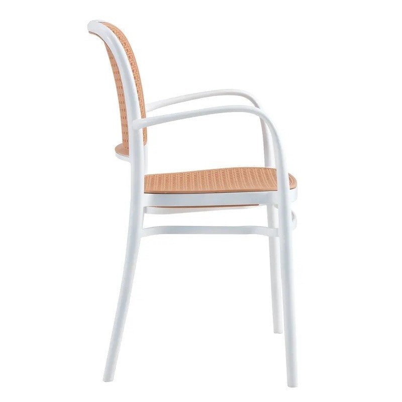 Sillón FUNCHAL, apilable, polipropileno blanco y beige