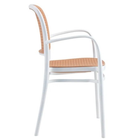 Sillón FUNCHAL, apilable, polipropileno blanco y beige