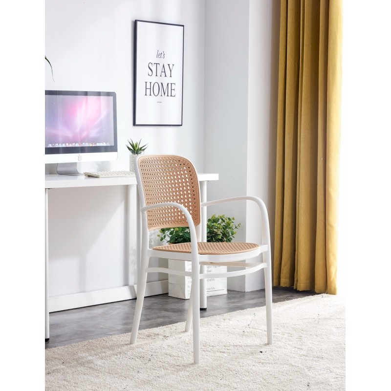 Sillón FUNCHAL, apilable, polipropileno blanco y beige