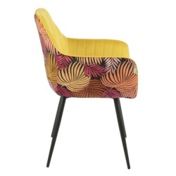 Sillón DEVA, metal, tapizado velvet amarillo con trasera floral a juego 2