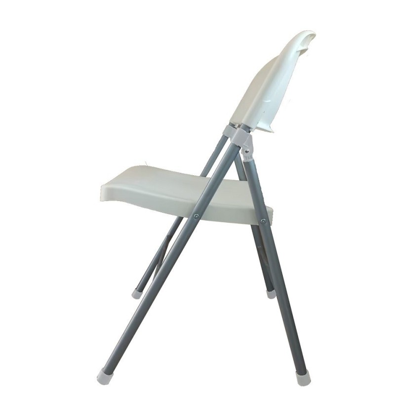 Silla BEACH, plegable, metal plata, polipropileno blanco