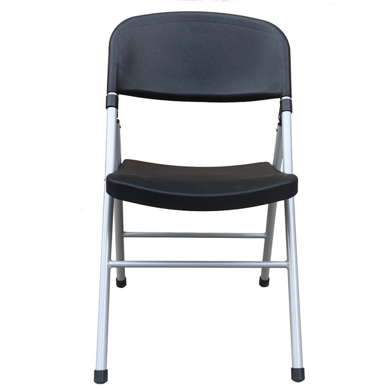 Silla BEACH, plegable, metal plata, polipropileno negro