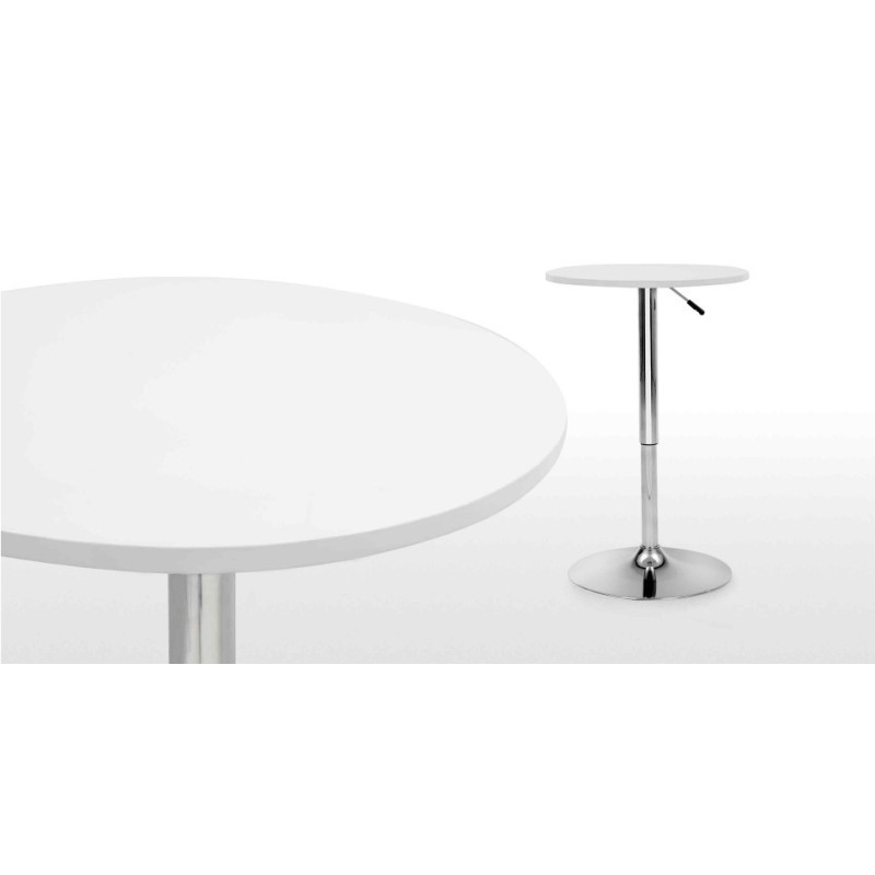 Mesa MABEL, graduable, tapa soft blanca, 70 cms de diámetro