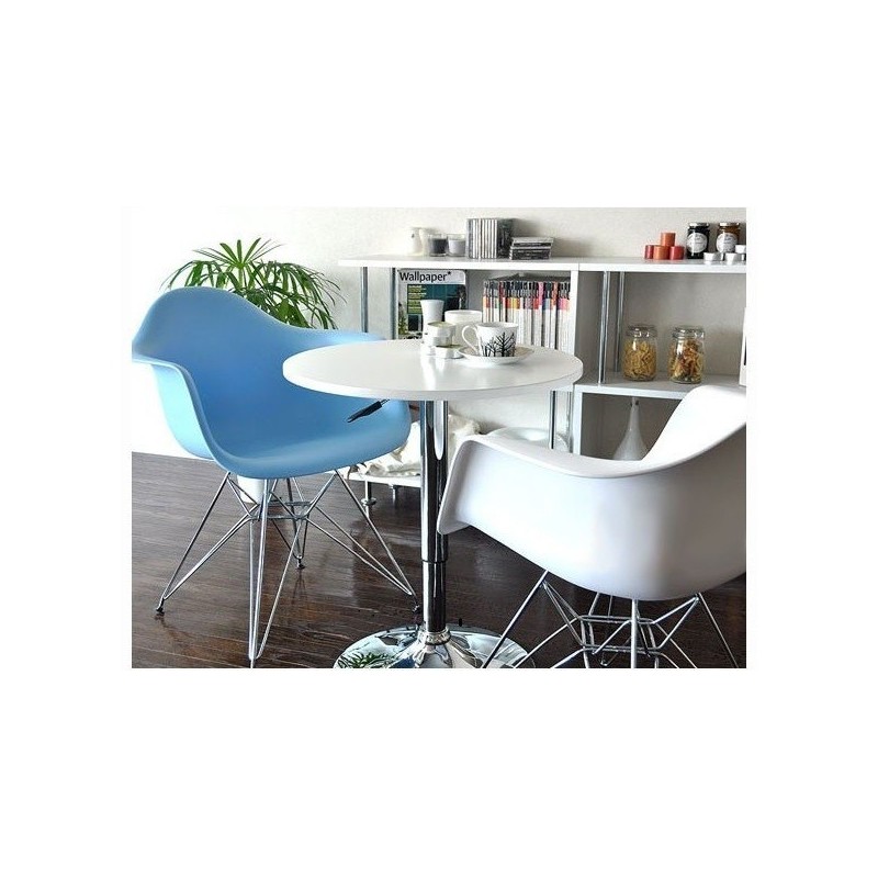 Mesa MABEL, graduable, tapa soft blanca, 70 cms de diámetro