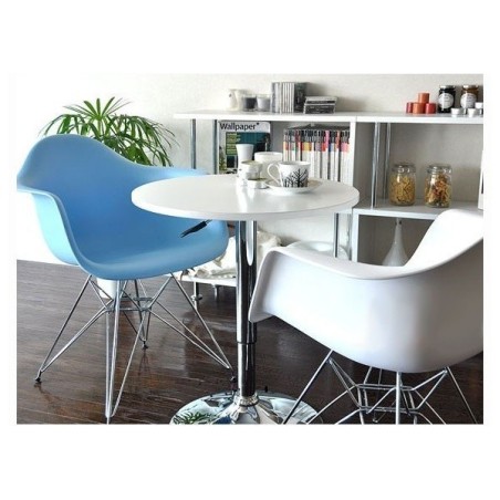 Mesa MABEL, graduable, tapa soft blanca, 70 cms de diámetro