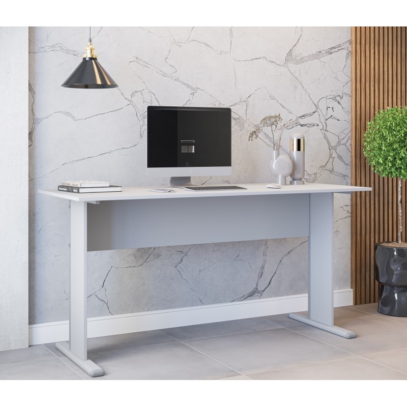 Mesa de oficina WORK, metal, bilaminado color platino 120 x 60 cms