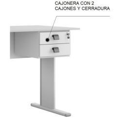 Cajonera WORK A200, fija, 2 cajones, guías metálicas, cerradura, platino