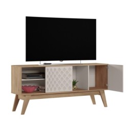 Mueble TV PREMIUM, cedro y blanco roto, 150 cms. 2