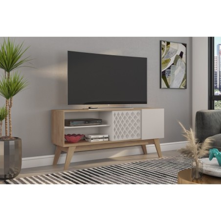 Mueble TV PREMIUM, cedro y blanco roto, 150 cms.