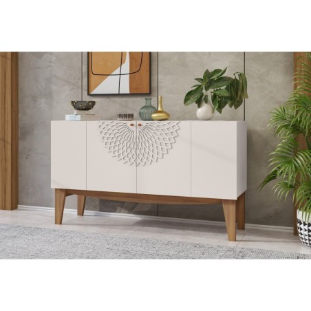 Buffet JADE, 4 puertas, blanco roto y matte, 136 cms.