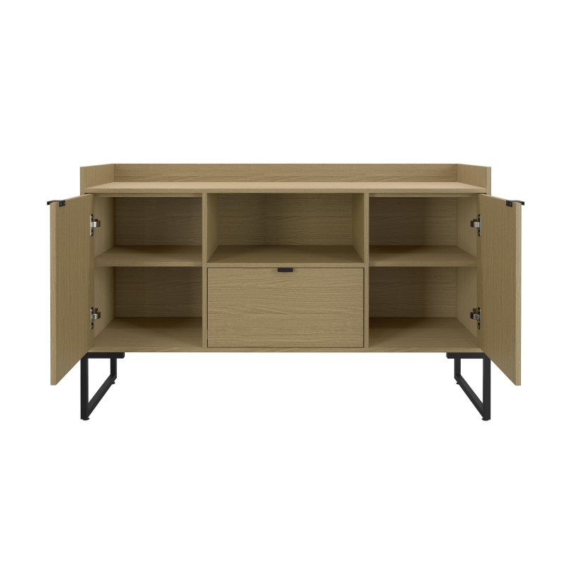 Buffet TOKYO, metal negro, 2 puertas y cajón, MDP color miel, 135 cms.