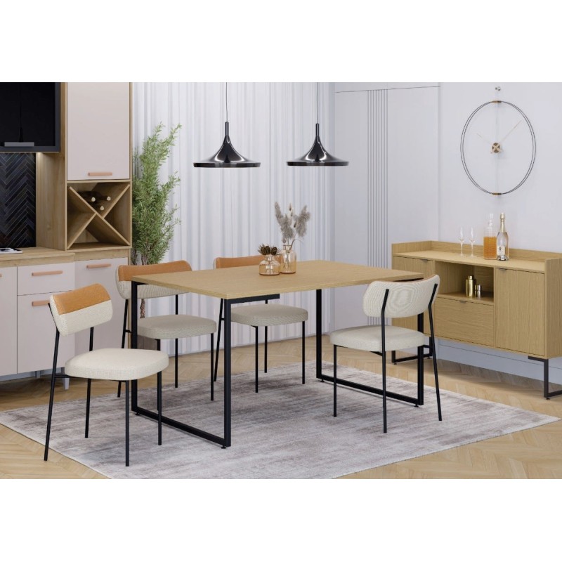 Buffet TOKYO, metal negro, 2 puertas y cajón, MDP color miel, 135 cms.