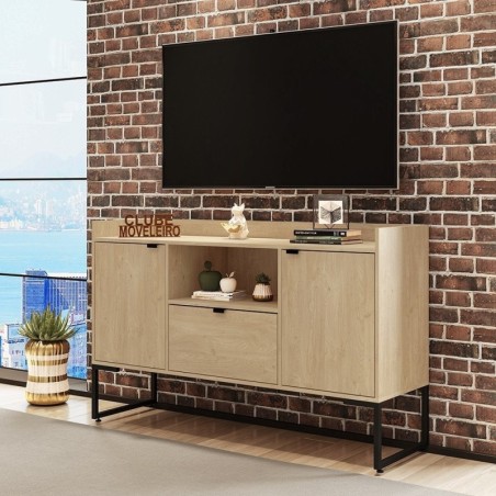 Buffet TOKYO, metal negro, 2 puertas y cajón, MDP color miel, 135 cms.