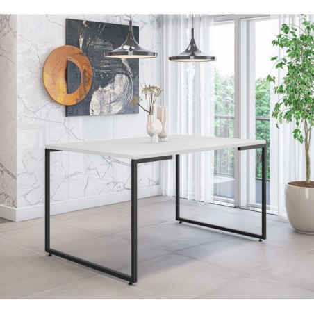 Mesa PORTO 135, metal negro, tapa MDP color blanco, 135 x 90 cms