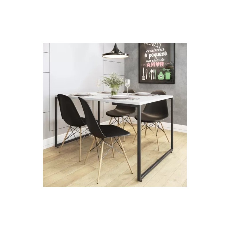 Mesa PORTO 135, metal negro, tapa MDP color blanco, 135 x 90 cms