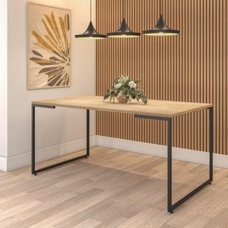 Mesa PORTO 160, metal negro, tapa MDP color miel, 160 x 90 cms
