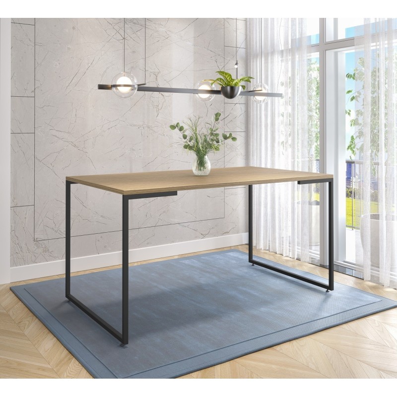 Mesa PORTO 160, metal negro, tapa MDP color miel, 160 x 90 cms