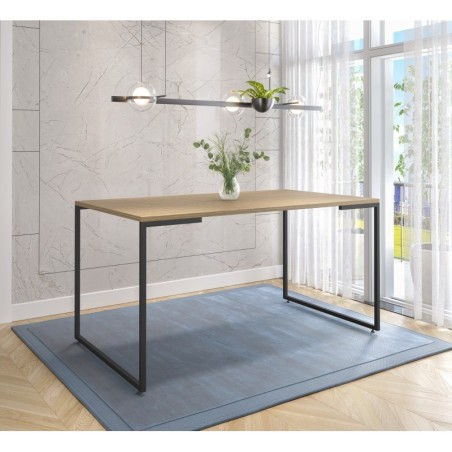 Mesa PORTO 160, metal negro, tapa MDP color miel, 160 x 90 cms