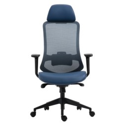 Sillón de oficina ARANJUEZ, alto, negro, ergonómico, multifunción, malla y asiento azul 2