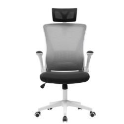 Sillón de oficina LAURO, alto, blanco, malla gris, asiento negro 2