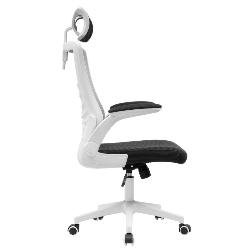 Sillón de oficina LAURO, alto, blanco, malla gris, asiento negro