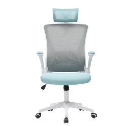 Sillón de oficina LAURO, alto, blanco, malla gris, asiento azul 2
